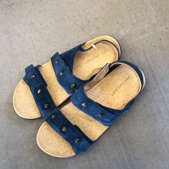 Revitalign Women’s 10 Blue Suede Comfort Sandals Orthotic Cork Footbed Slip-On - Picture 5 of 12